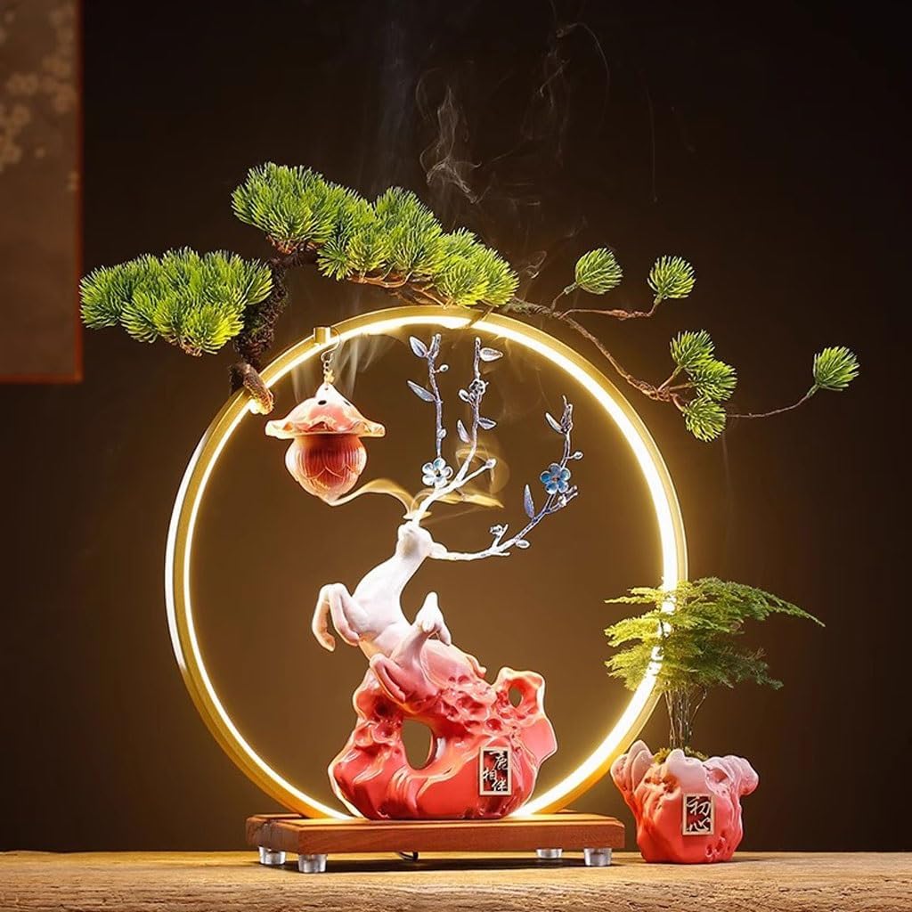 Incense Stick Holder Fawn Incense Burner Ceramic Ornaments Chinese Style Home Incense Burner Living Room Decoration with Light Ring and Base Incense Holder for Sticks (Color : B)
