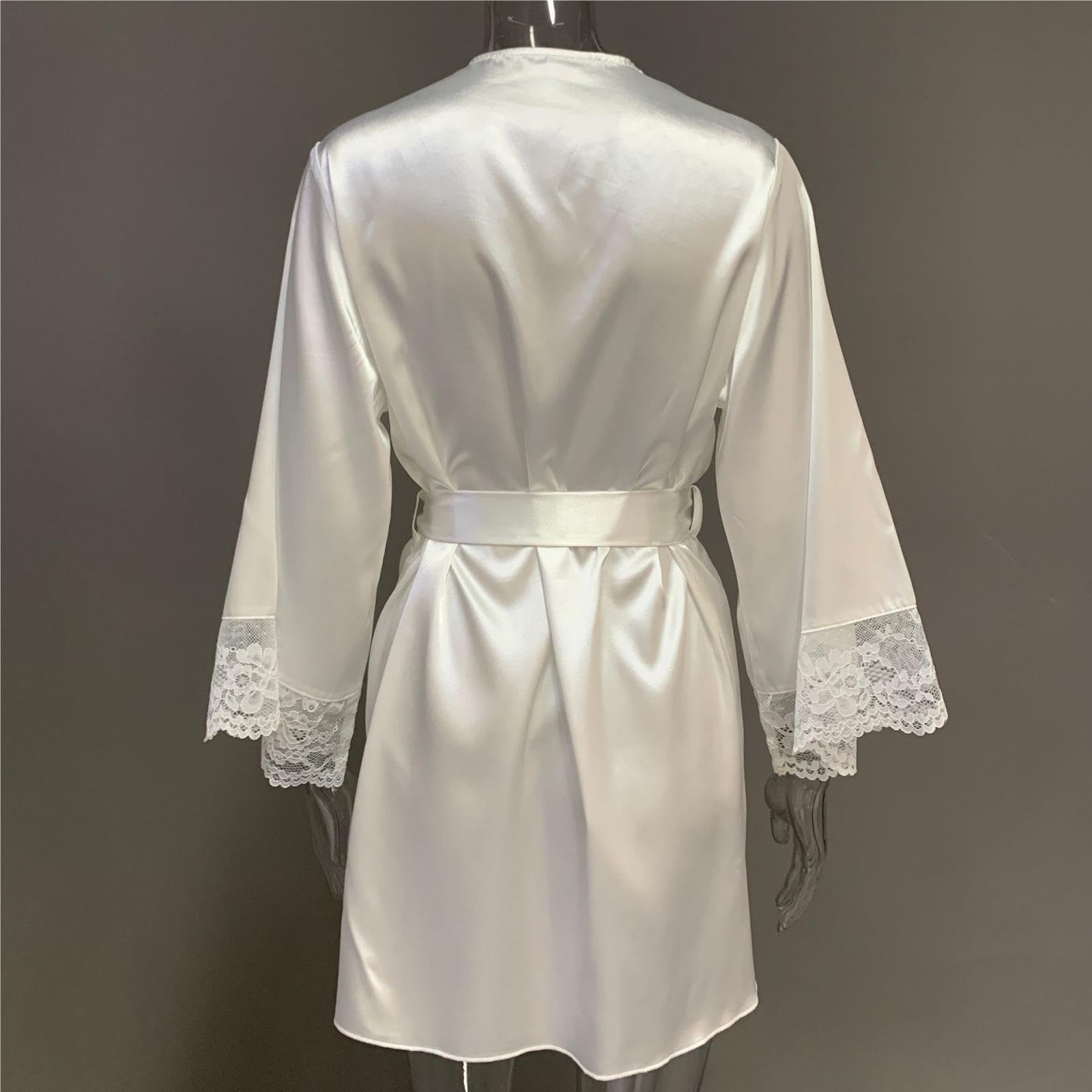 Albornoz tipo kimono con ribete de encaje y cuello en V de satén for mujer