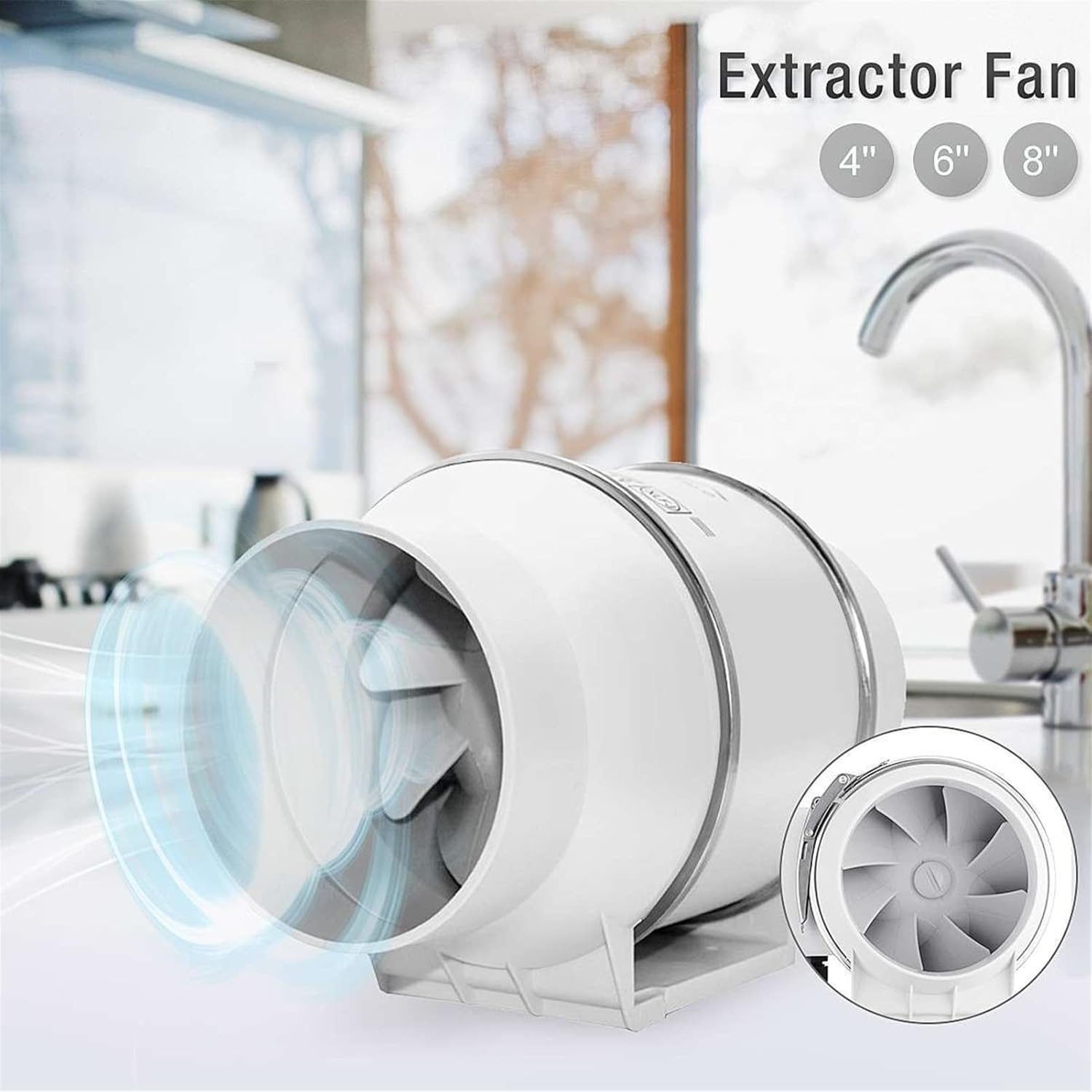 Ventilation Fan 4" 6" Exhaust Fan Wall Window Mountable Toilets Kitchen Bathroom Home Silent Inline Pipe Duct Fan Ventilate Air Cleaning, White ventilating Fan(Color:4 inch)