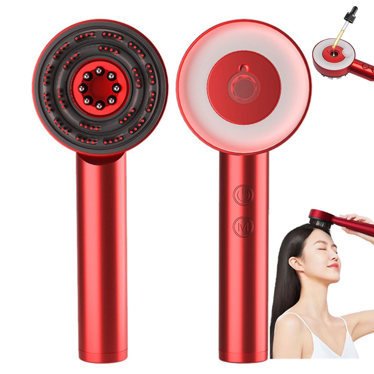 Cepillo Masajeador De Cuero Cabelludo, Masajeador PortáTil Shiatsu Para El Cuero Cabelludo, Aplicador De Aceite Para El Cabello, 3 Modos De Masaje,Tiempo De 10 Minutos, Onda De Luz De 850 Nm,Red