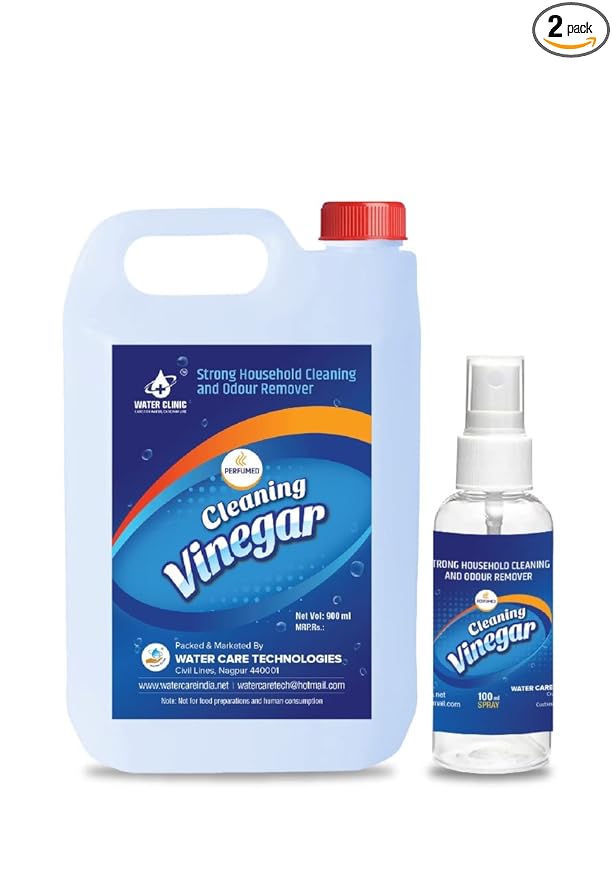 WATER CLINIC: CARE FOR WATER CARE FOR LIFE Combo of Perfumed Cleaning White Vinegar For Household Cleaning | Cleans & Refreshes Glass | 900ml with 100ML Perfumed Vinegar in Spray Bottle