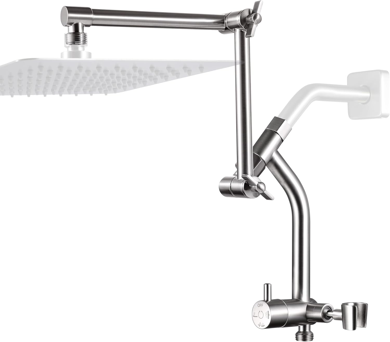 G-Promise All Metal Shower Diverter Valve with 13 Inch Shower Extension Arm, Adjustable Extender with Lock Joint, 3-Way Shower Arm Mount for Handheld and Rain Showerhead, Replacement Attachment