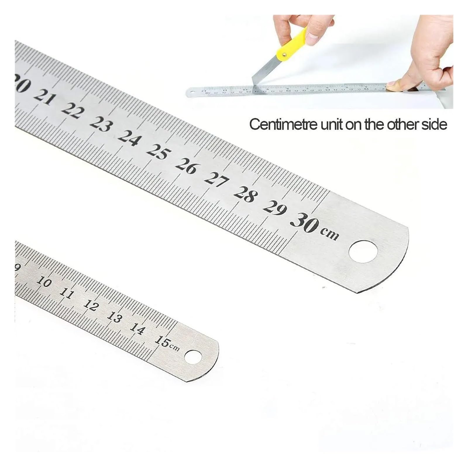 Regla recta de doble cara de acero inoxidable, escala en centímetros y pulgadas, paquete de 15cm, 30cm y 50cm(2PCs 15cm)