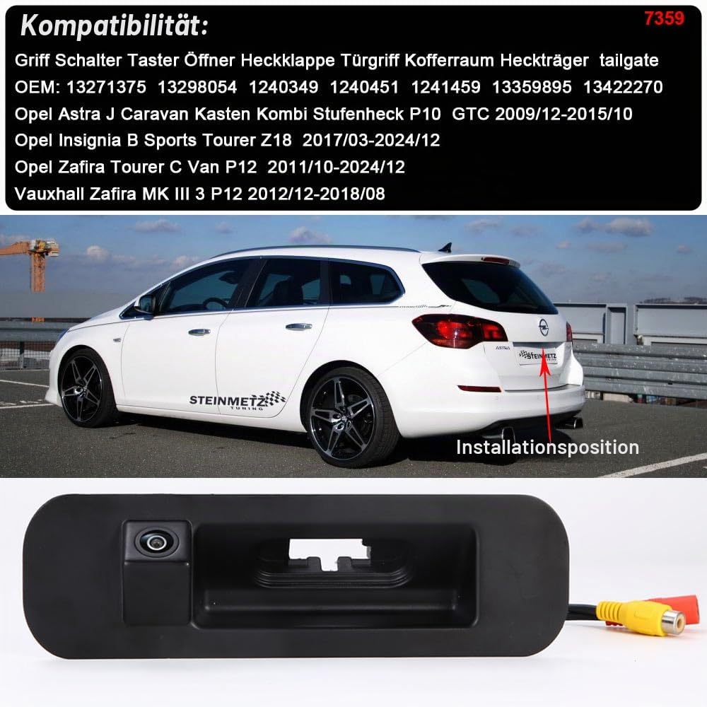 Auto Kofferraumgriff-Rückfahrkamera Griff Schalter Taster Öffner Heckklappe Türgriff Kofferraum Rückfahrkamera für Opel Astra J Caravan Kasten Kombi Stufenheck P10 GTC Insignia B Sports Tourer Z18