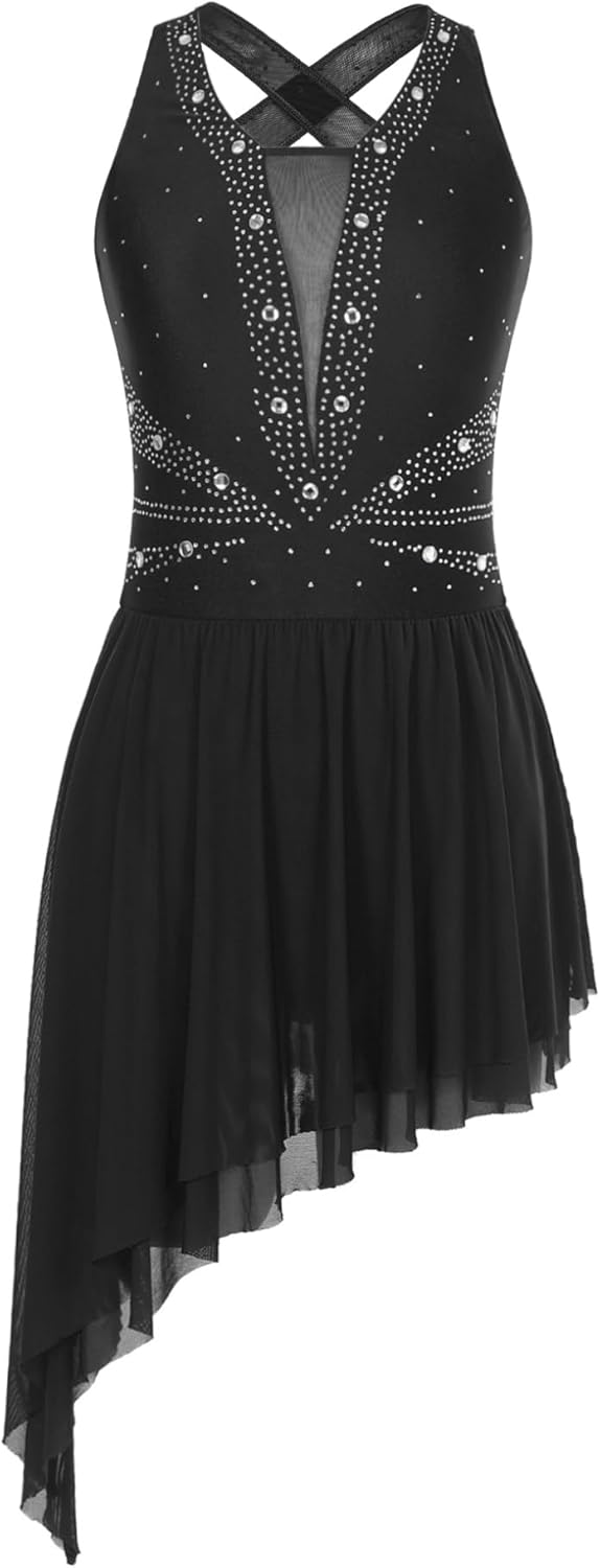 Vestito Danza Donna Con Strass - Body Pattinaggio E Ginnastica Senza Maniche S-XXL - Foto 9