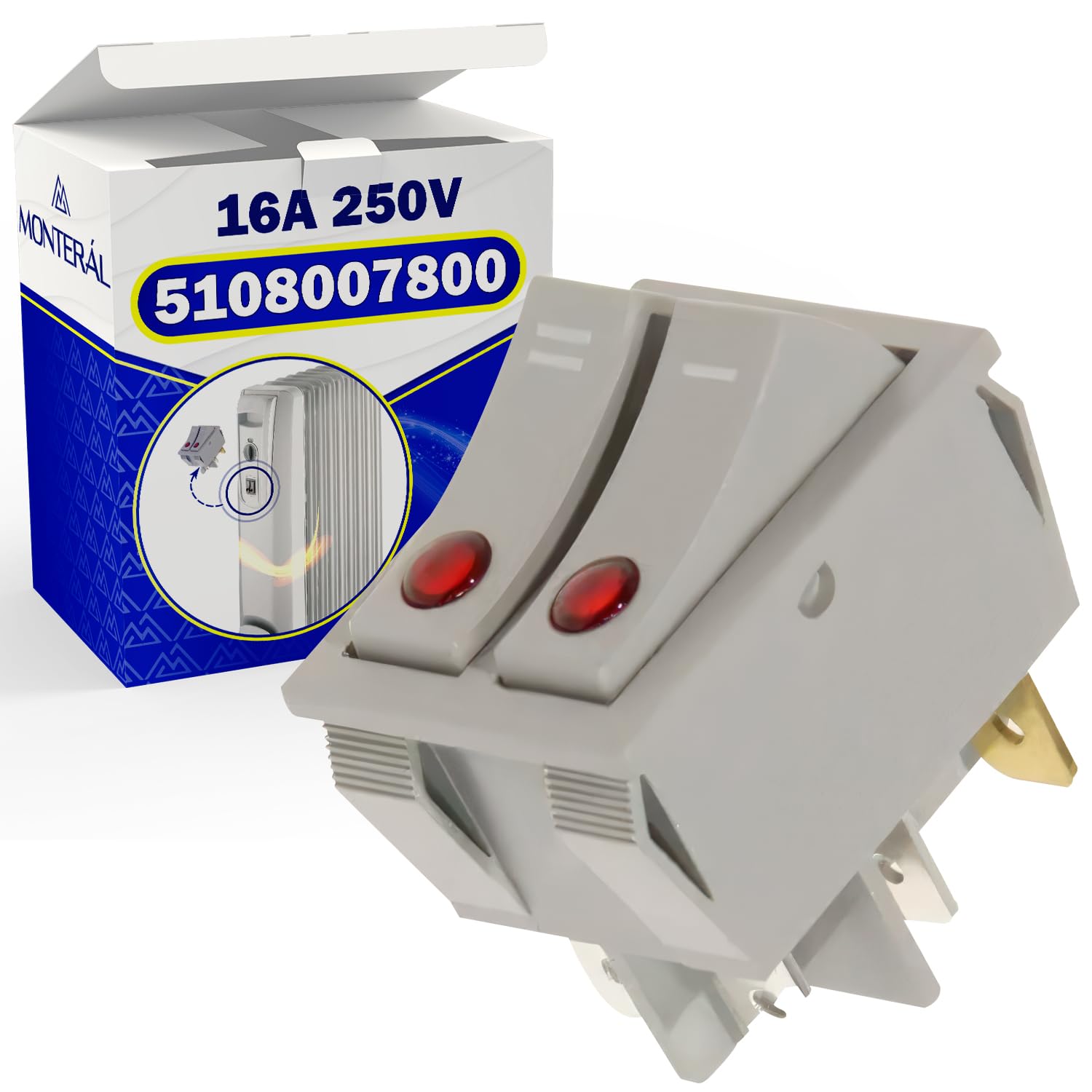 Botón de Encendido del Radiador Aceite SR-55 16А 250V con Código Original 5108007800 para Delonghi - MONTERAL