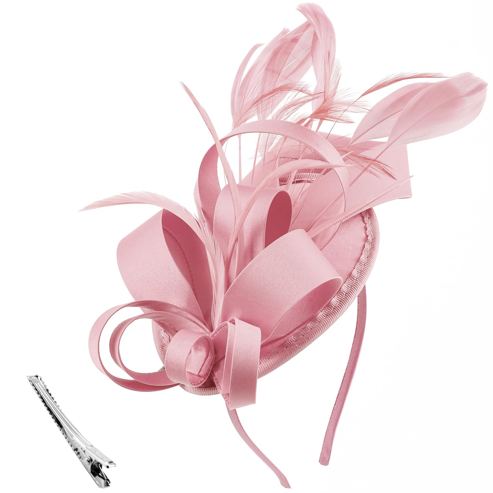 DRESHOW Fascinators Hat Ribbons Feathers on a Headband Clip Cocktail Tea Party Headwear for Girls and Women