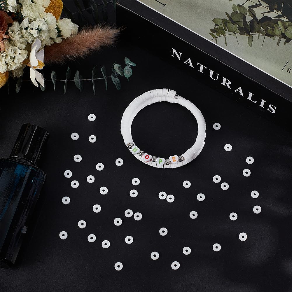 PH PandaHall 3700~3800 Pezzo da Kit di Perline di Argilla Polimerica, Perline Heishi Bianche con Distanziatore Dorato Kit per La Creazione di Braccialetti per Hawaiani Collana Creazione di Gioielli