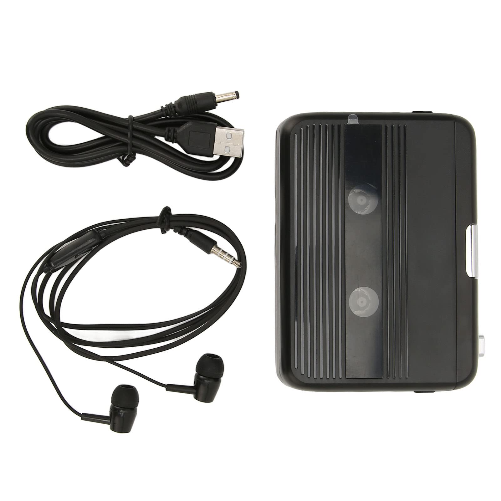 Przenośny bezprzewodowy odtwarzacz kasetowy ze słuchawkami, stereofoniczny odtwarzacz taśmowy Bluetooth Retro FM, automatyczne cofanie, bateria 2AA lub zasilany przez USB, do podróży czarny