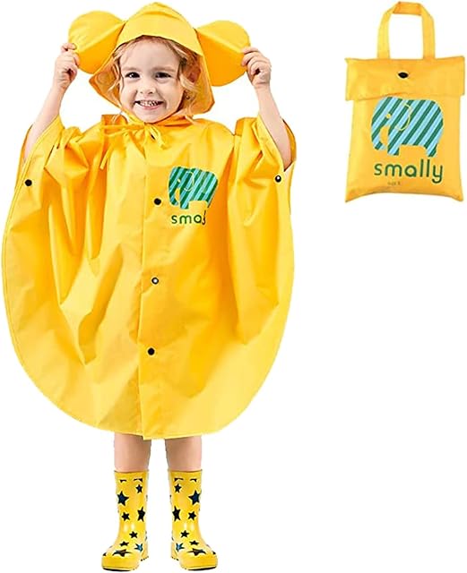Kids Hooded Rain Poncho - Raincoat Rain Capes Jacket Cute Animal Unisex Baby Waterproof One-piece Rainwear Portable Rain Suits Coat for Sports Riding Camping Traveling Outdoors, 80-100cm Yellow