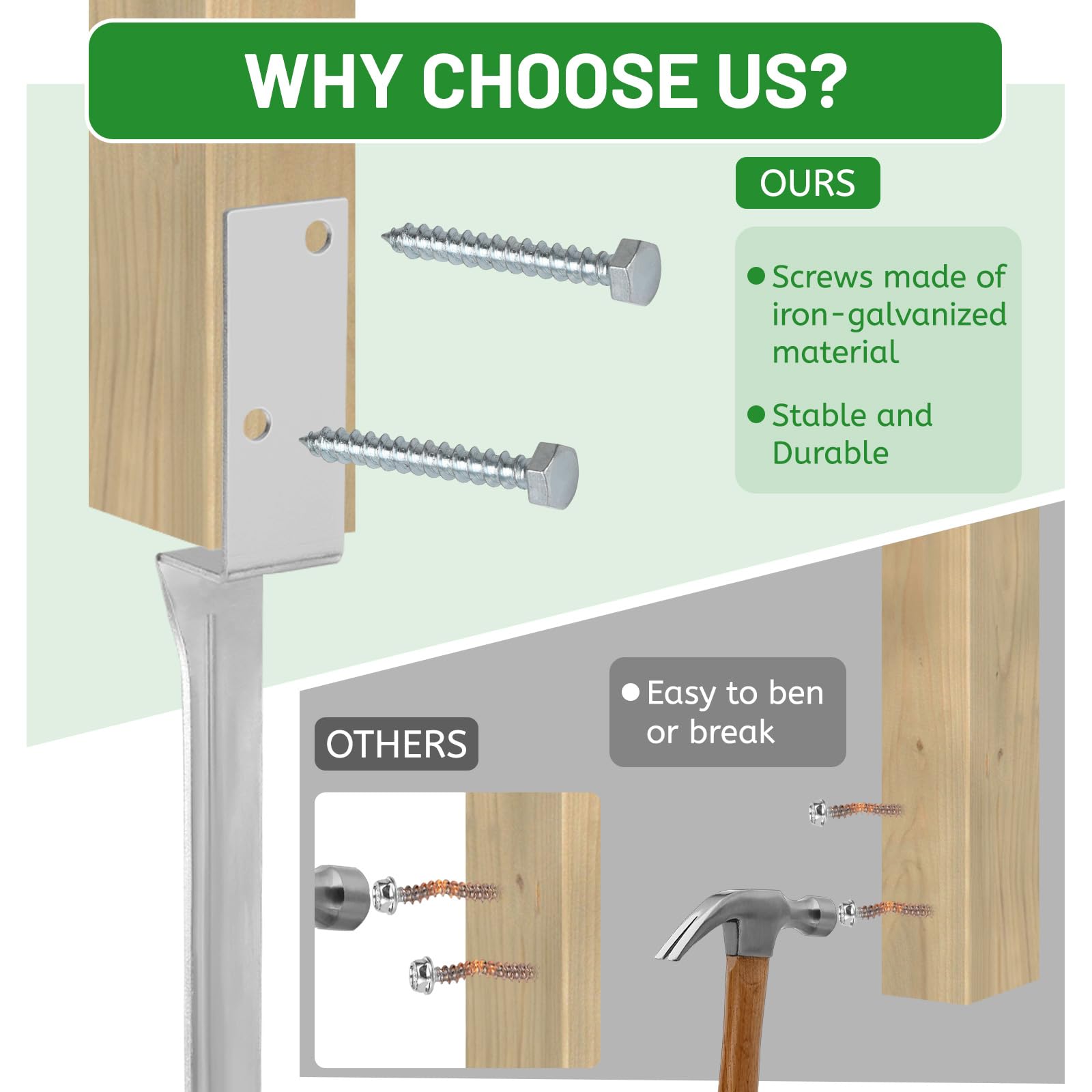 DBREAKS Set of 4 Swing Ground Anchors with Screws Included, Galvanised Steel, External Wooden Pole Support, Rose Arch, 50 cm - Image 4