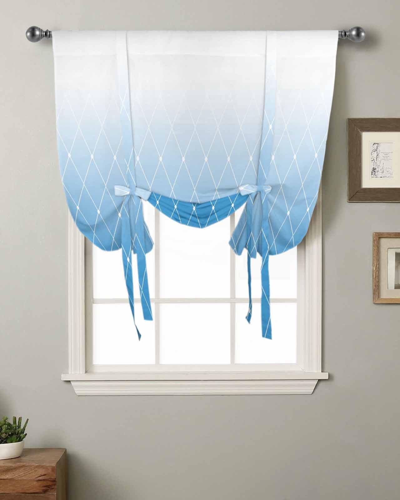 ARTSHOWING Blue Tie Up Curtains for Windows 63 Inch Length Balloon Curtains Kitchen Adjustable Balloon Window Shade Modern Abstract Geometric Tie Up Valance Bathroom Curtain Window 42