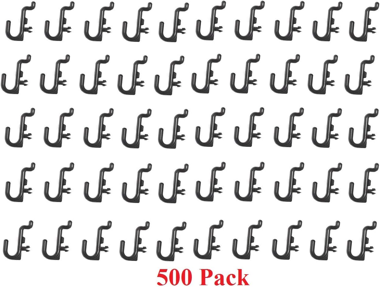JSP Manufacturing Peg Board Plastic J Hook Style Hooks | Garage Tool Storage Craft Hooks Pegboard Asscessories (500, Black)