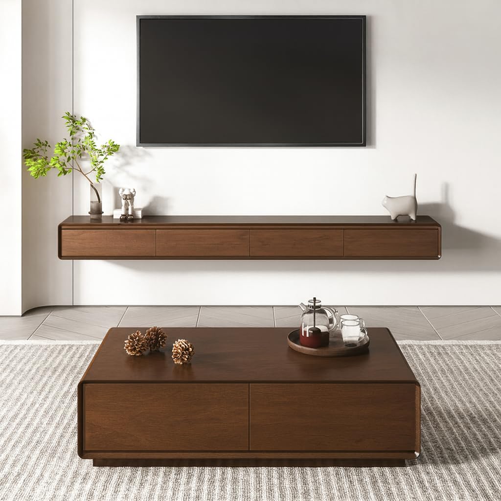 Mobile TV In Legno Massello, 160–240 CM Mobile TV Sospeso, Mobile Basso Per TV Da Parete, Adatto Per Il Soggiorno E La Camera Da Letto Marrone 240cm