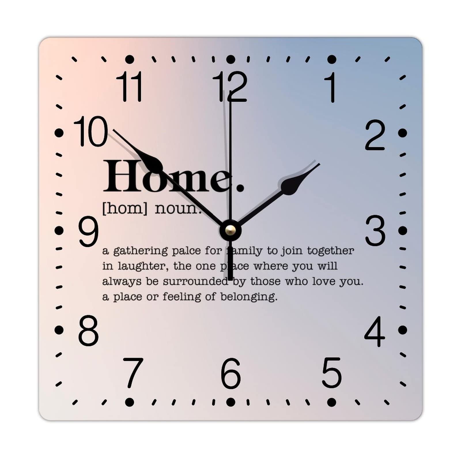 Horloge murale carrée en PVC de 30,5 cm avec des citations positives pour la maison