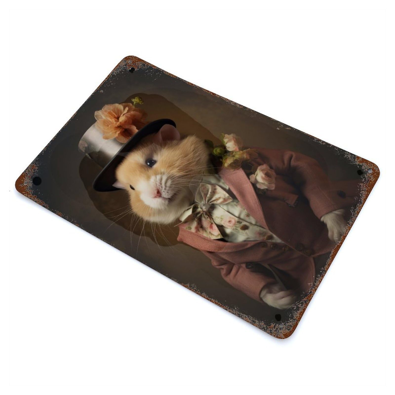 Garage Style Portrait of Hamster Vintage Rust Metal Sign 11.8"x7.9", Rustic Home Decor for Bar And Workshop