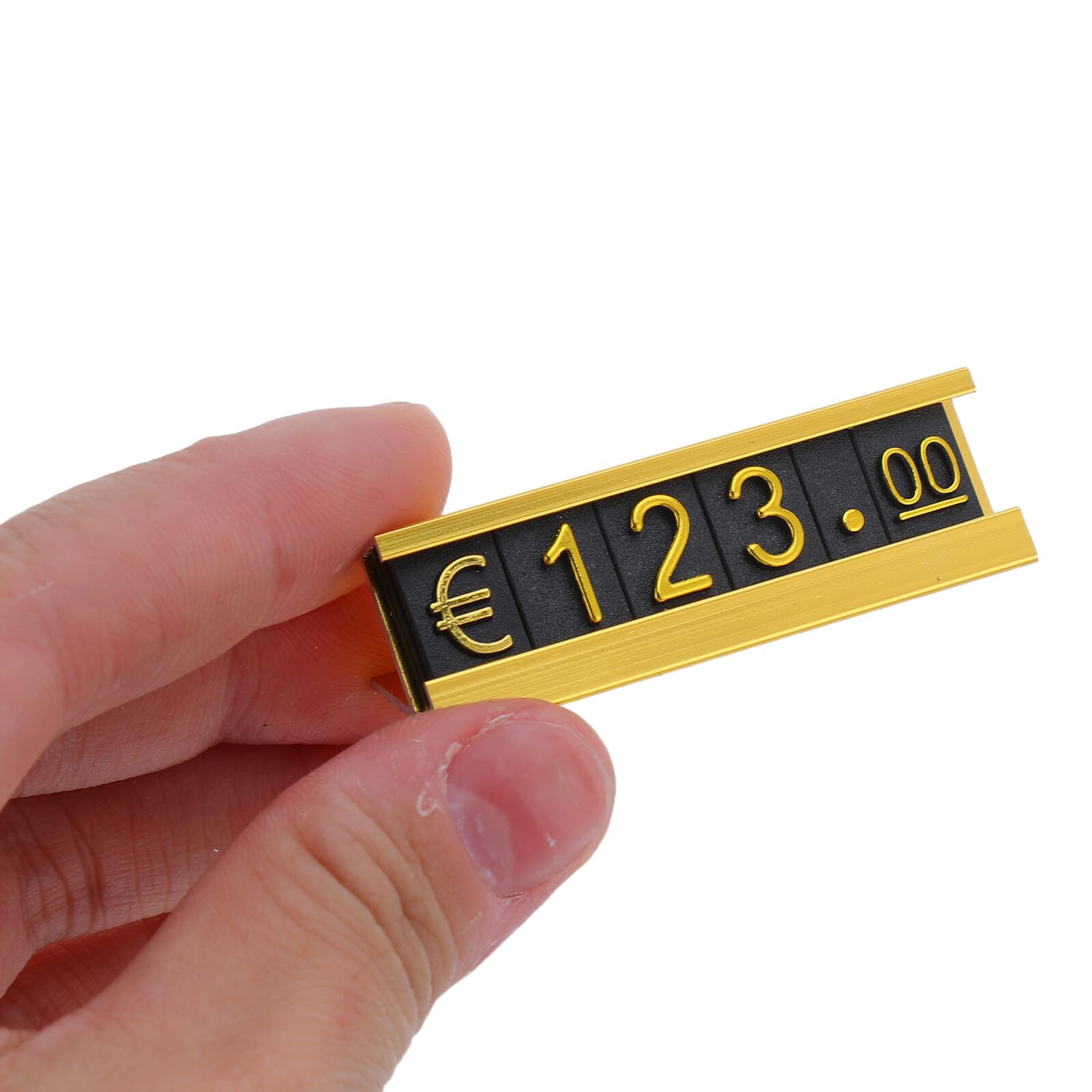 SHINEOFI Set da 16 Cubi Espositivi Prezzi Regolabili Dorati per Gioielli, Cartellini Segnaprezzo Numerici per Banconi Retail, Etichette Prezzo al Dettaglio per Vetrine di Gioiellerie
