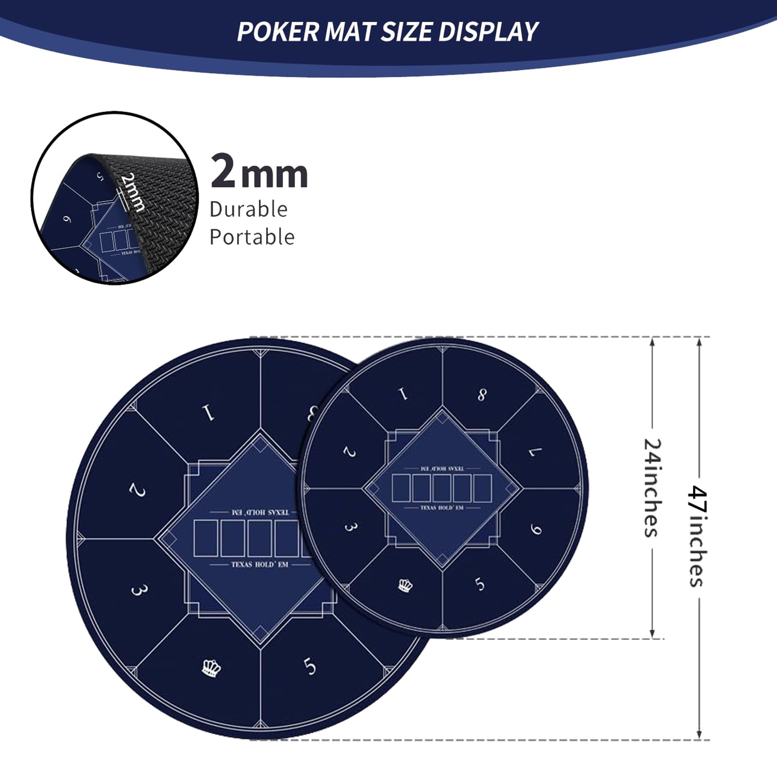 Alfombrilla de póquer redonda portátil para Texas Holdem, adecuada para 8 jugadores, mesa plegable con diseño Art Deco