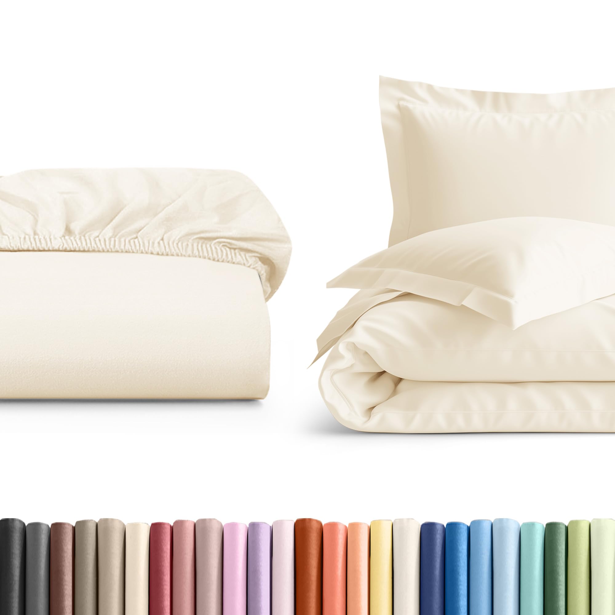 Twin XL Size Fitted Bed Sheet + Duvet Cover Bundle - Hotel Luxury Single Fitted Bottom Sheet Only - Fits Mattresses with Deep Pockets up to 16 inches - Soft, Breathable and Wrinkle Free - Off White