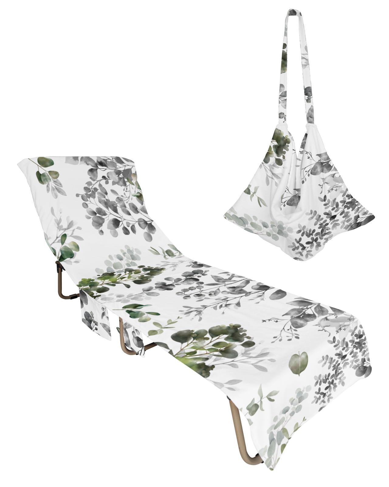 Turquoise Grey Ombre Beach Lounge Chair Towel Cover, Soft Chaise Lounge Towel with Side Pockets Patio Pool Chairs Cover for Beach/Pool Sunbathing 29x85 Spring Floral Summer Botanical