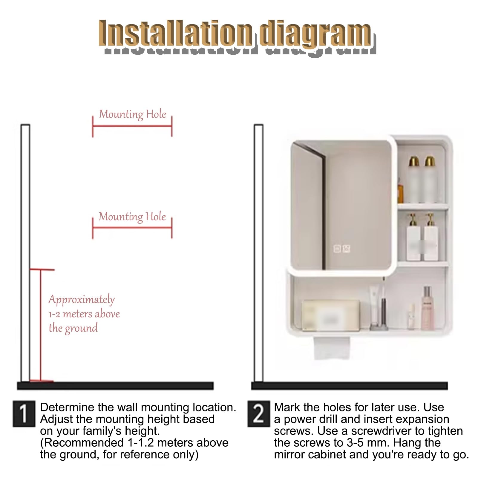 Armario de pared con espejo de baño con iluminación LED e interruptor táctil antivaho, acabado café, 70 cm, elegante solución de almacenamiento para baños modernos