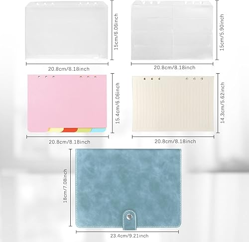 Vista 84 de FYY - Cuaderno de 6 anillos de piel sintética con bolsillos, divisores y papel de recarga, agenda de tamaño A5, color azul marmolado