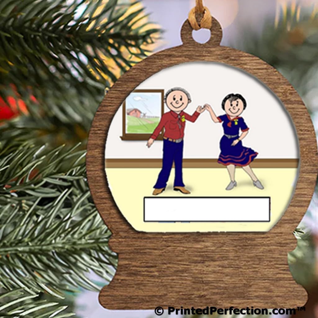 PrintedPerfection.com Personalized Square Dance Couple Wooden Snow Globe Shaped Christmas Ornament