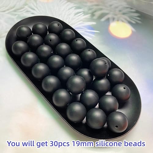 Miniatura 2 de Cuentas de silicona, 30 cuentas redondas de silicona de 0.748 in para hacer llaveros, pulseras, collares, aretes, joyas, manualidades (negro)