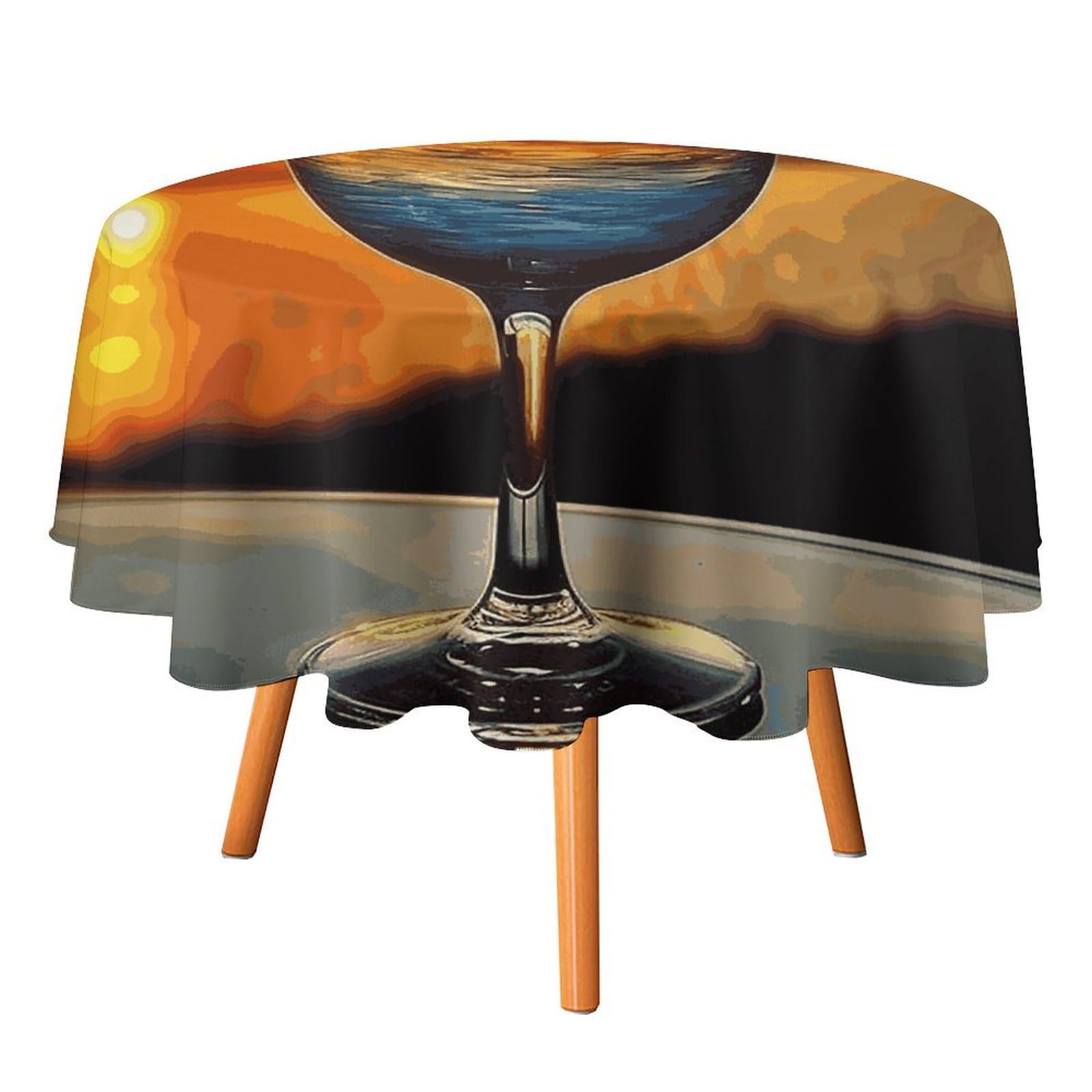 Nappe ronde verre de vin au coucher de soleil imperméable pour table de salle à manger 91cm