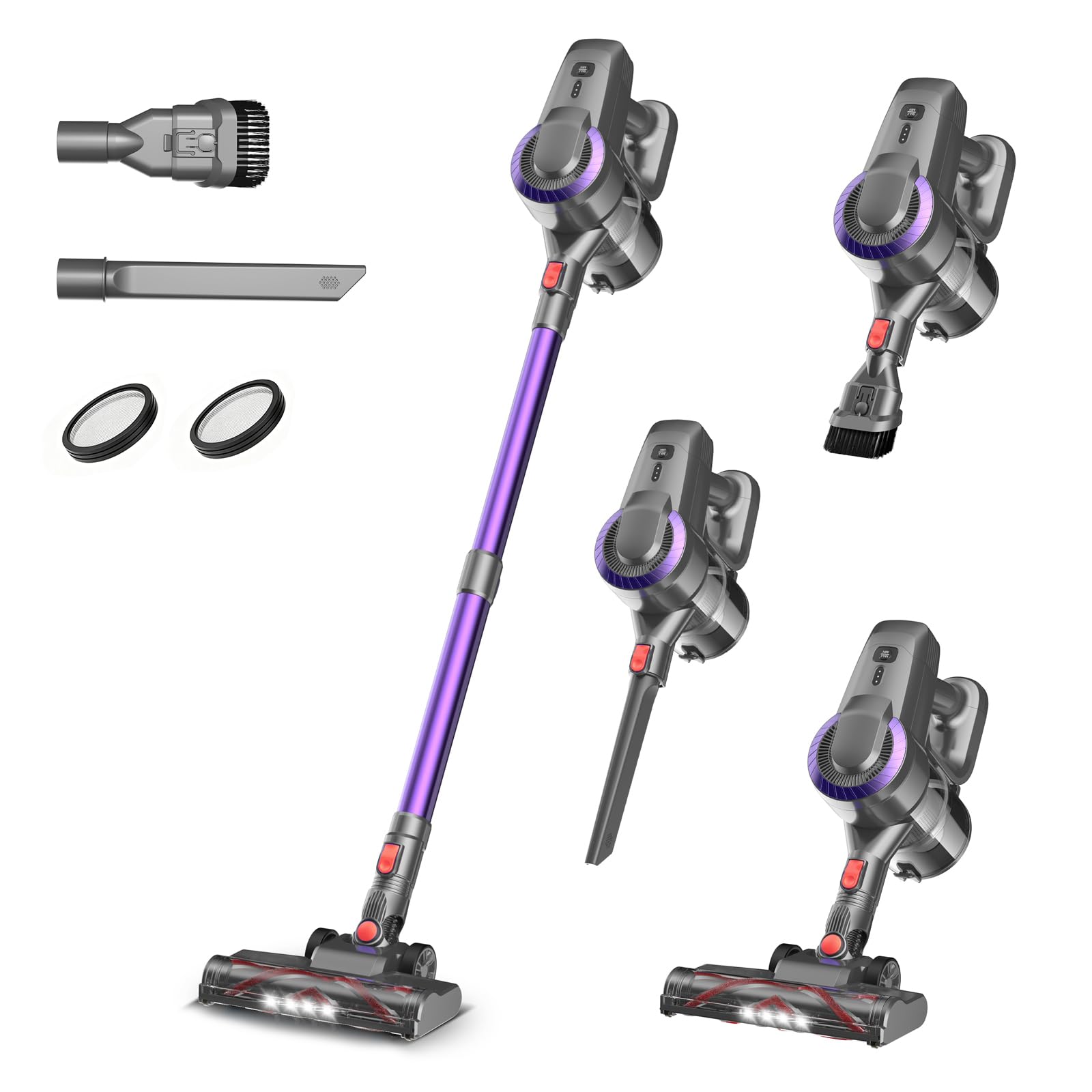 Akku Staubsauger, 30000Pa/55Min Staubsauger Kabellos, Anti-Tangle-Bürste und Selbststehend, Ultraleichter Handstaubsauger akku vacuum cleaner Stielstaubsauger für Teppichen, Hartboden, Tierhaare