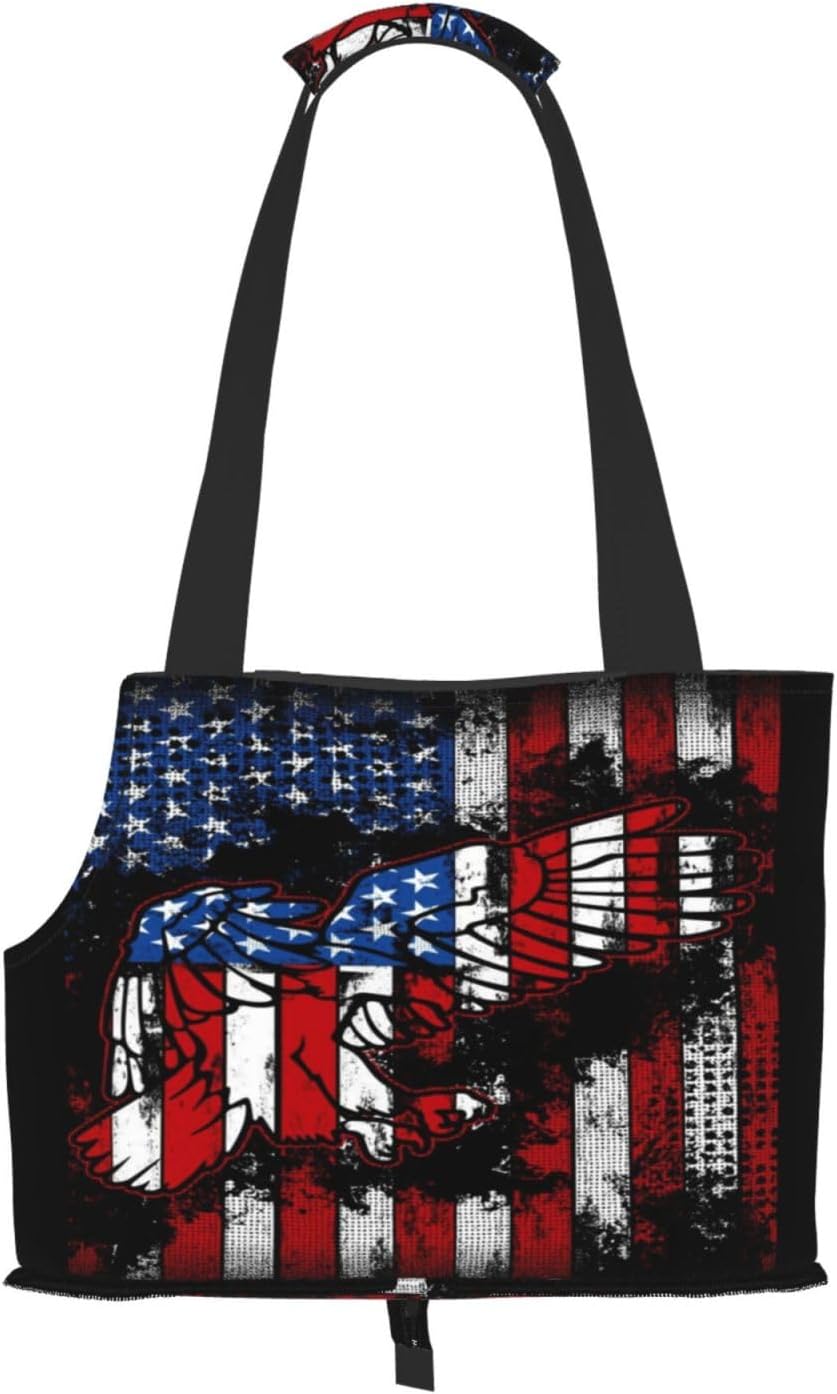 American Flag Eagle Portable Pet Purse Carrier Sling, Hands-Free Travel Dog and Cat Carrier for Small Dogs and Cats