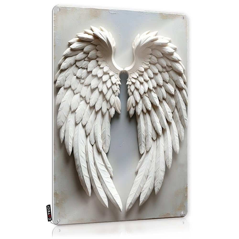 Fzfn Men's Colour Decorations Lake Ready To Hang - Carved Angel Wings On Distressed Wall Fun For Balcony(30X40cm)