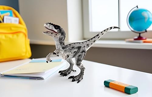 Miniatura 7 de Figura de velociraptor de juguete de dinosaurio con mandíbula y manos móviles, figura de acción de Raptor con detalle de regalo y colección Dinos