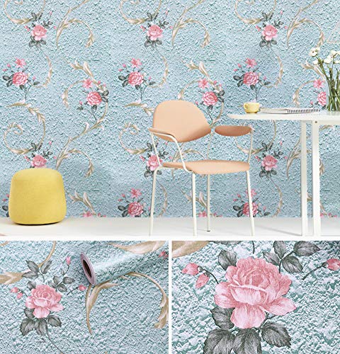 Amao Clay Floral Paper Decorative For Countertops Self Adhesive Film Peel And Stick Wallpaper For Cabinets Drawers Shelves 17.7''X79'' (Blue) #TOP2