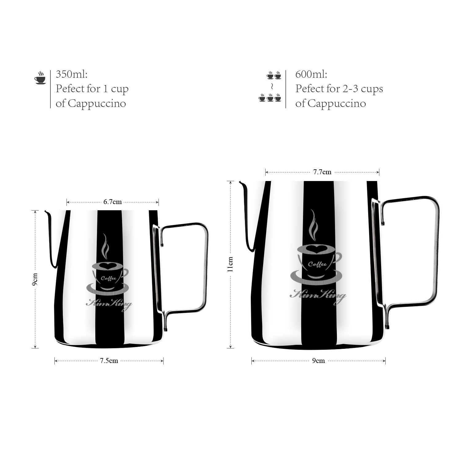 Milch Pitcher rostfreiem Edelstahl Milchkännchen perfekt für Milchaufschäumer Cappuccino Milchschau (350ml)