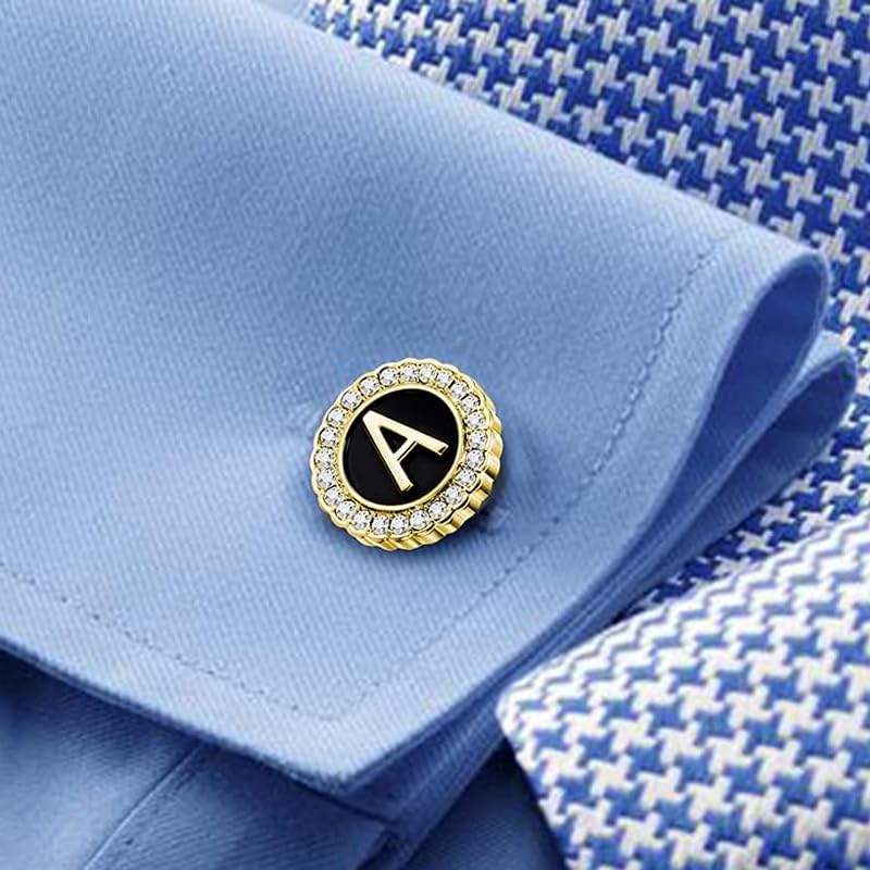 Set de 4 mancornas para hombres con clip de corbata y broche dorado miniatura 4