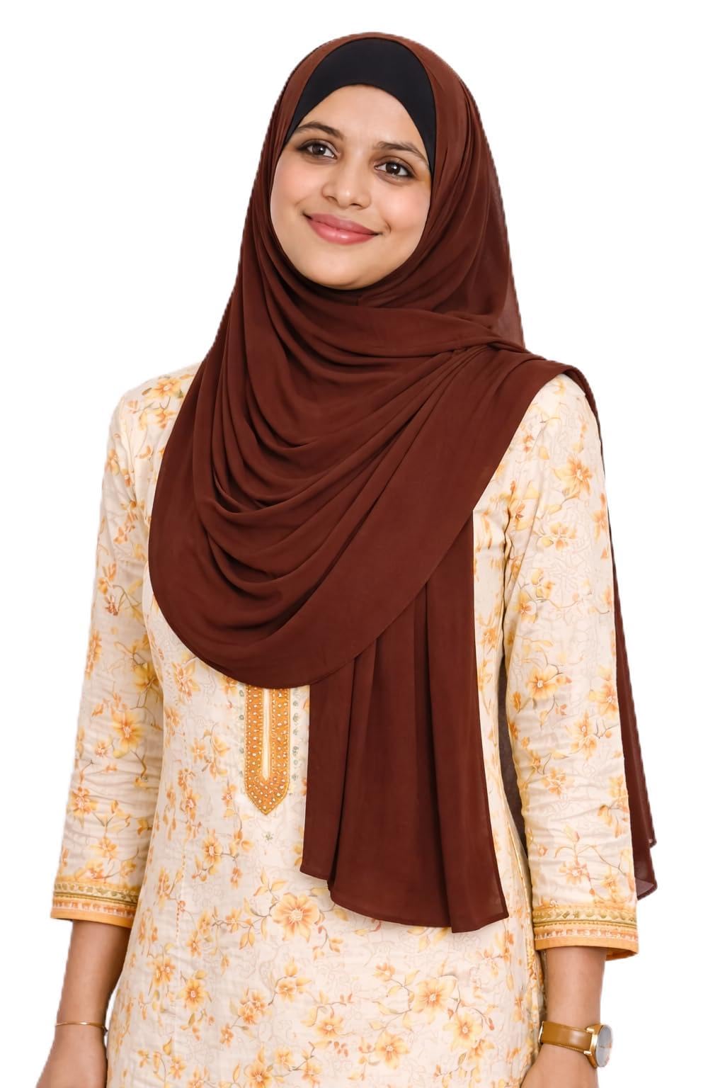 voghaven Black Chiffon Hijab Scarf, Plain Solid Colour, Lightweight Wrap, Women's Islamic Headscarf-picture-28