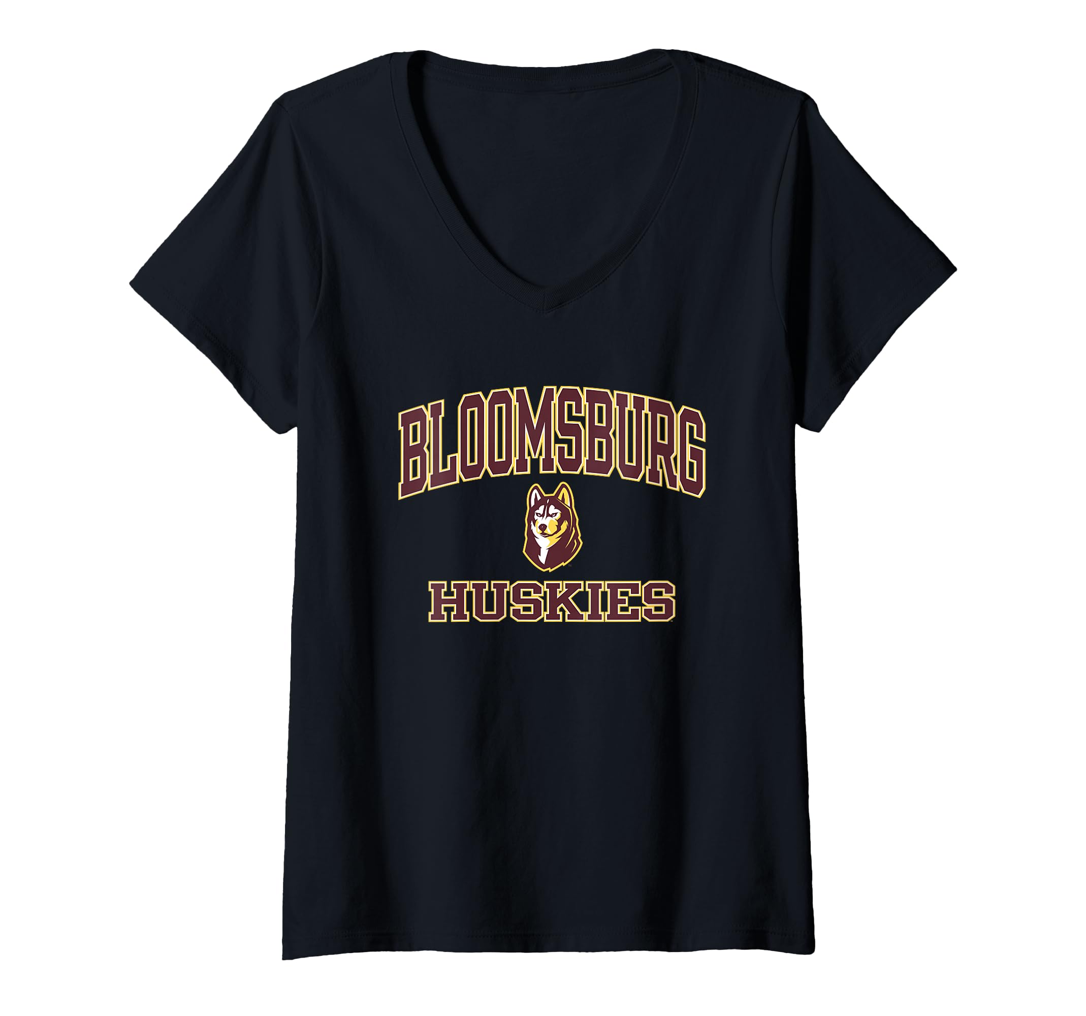 Womens Bloomsburg Huskies Arch Over Officially Licensed V-Neck T-Shirt
