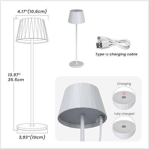 Miniatura 4 de HOCRISSON Moderna lámpara de mesa LED recargable, lámpara de escritorio de 5200 mAh con atenuación continua, interruptor táctil, luz nocturna