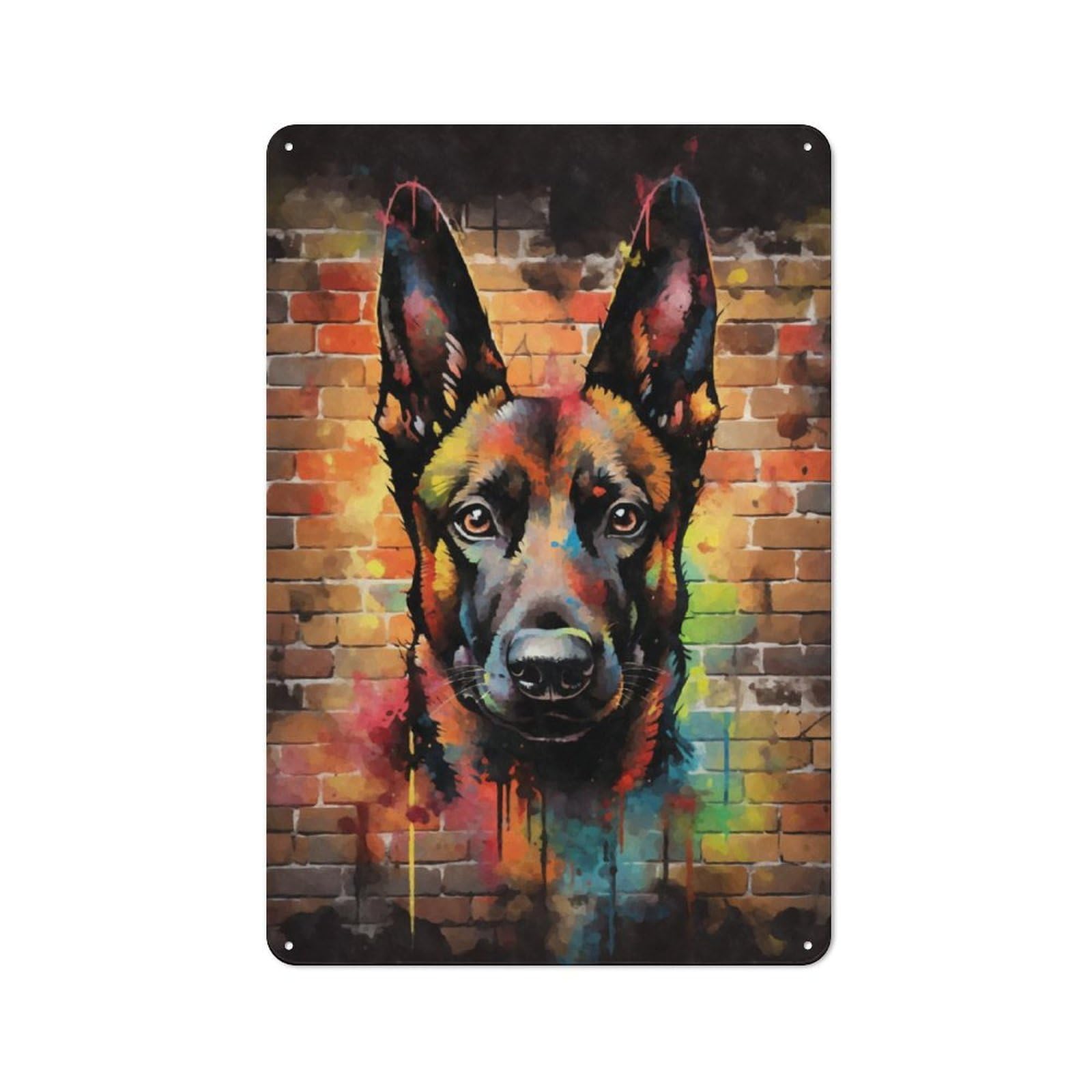 Junmoney Belgian Malinois Graffiti Retro Metal Wall Sign 30X20cm For Guest Room Or Hallway, New-Space Wall Decor For Home Decor Collectors