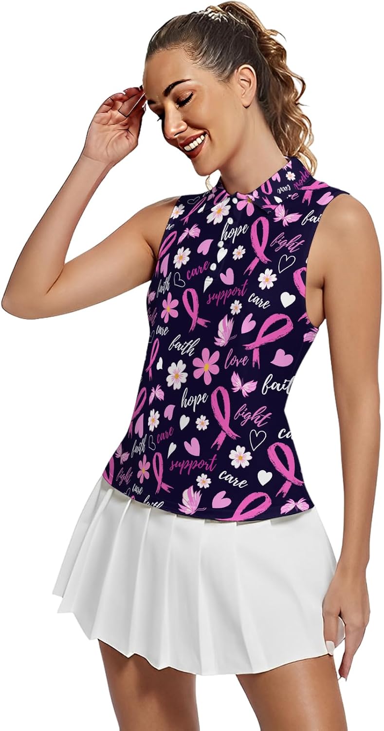 Golf Shirt Womens Sleeveless Moisture Wicking Athletic Printed Polo Golf Tank Top Women (XS-4XL)