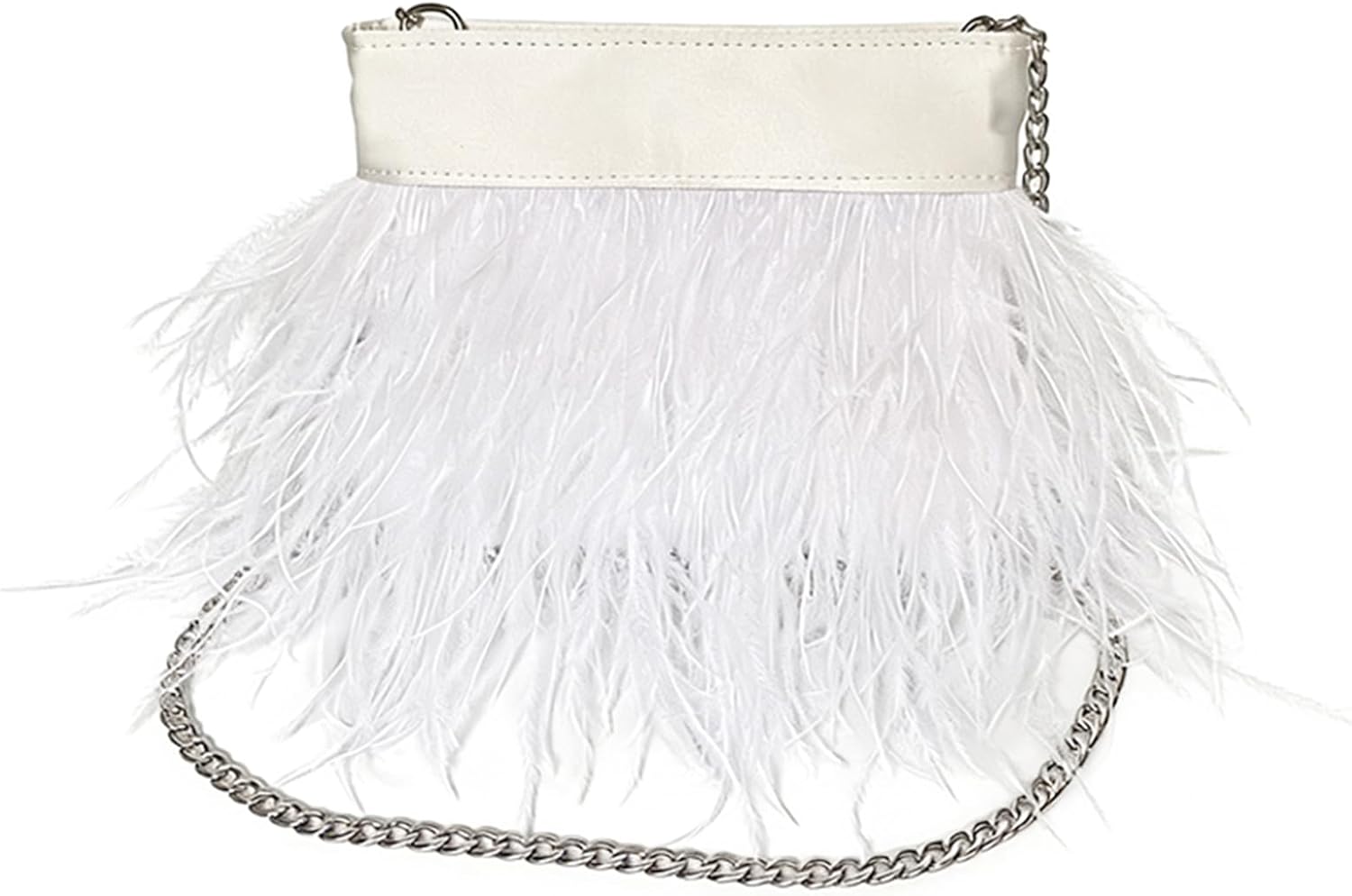 Women Natural Fluffy Ostrich Feather Evening Clutch Purse Shoulder Crossbody Bag