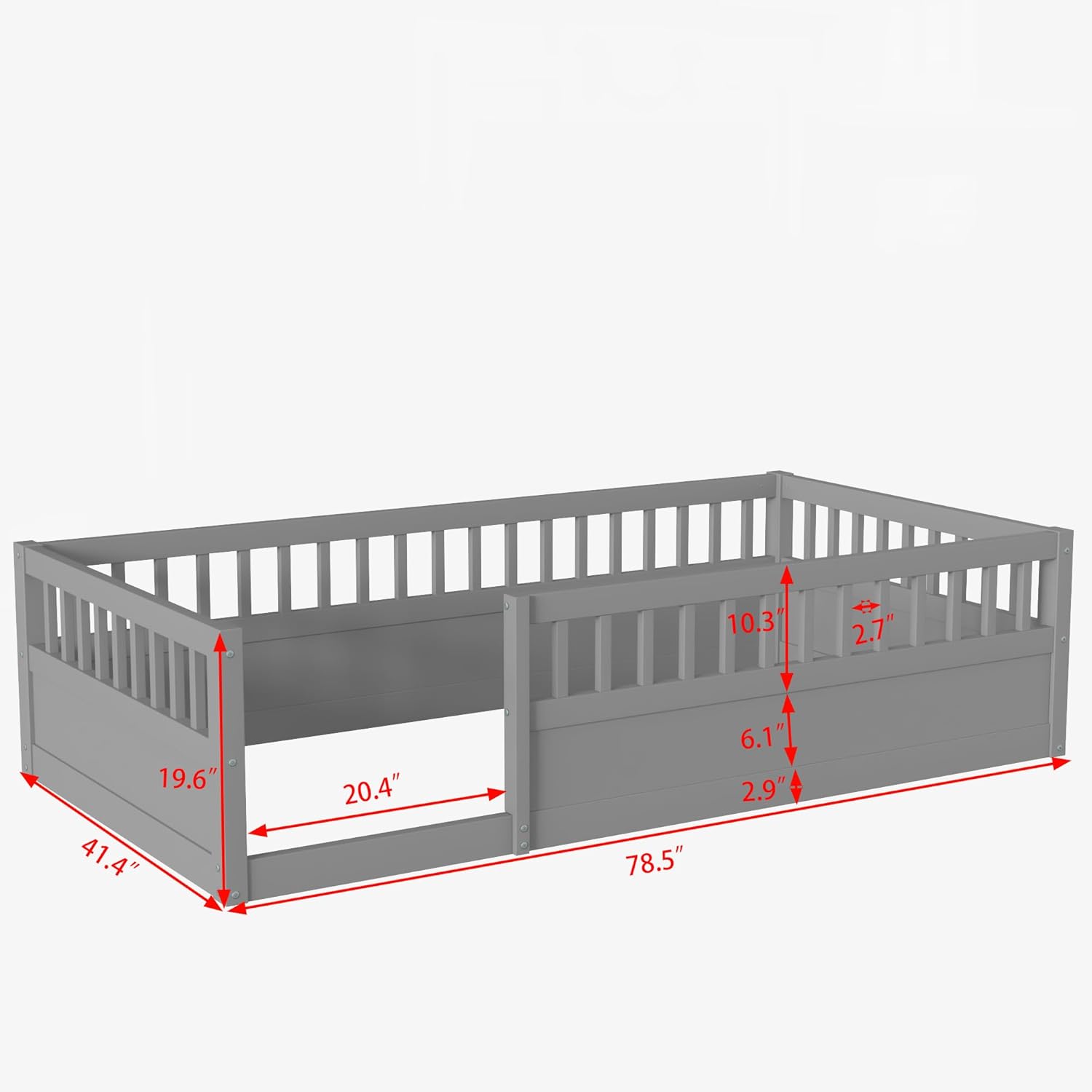 DNYN Twin Size Floor Bed dimensions diagram