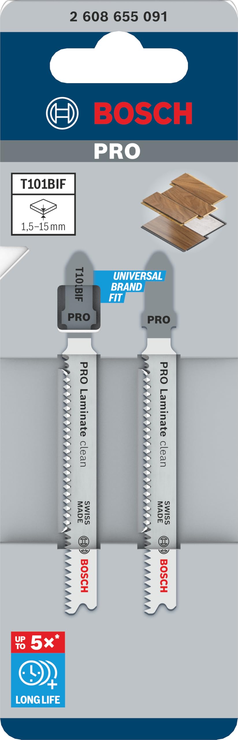 Bosch 2 x PRO Laminate clean T101BIF dekupaj testere bıçağı (parke, kompakt laminat vinil, PVC, uzunluk 83 mm, profesyonel aksesuar dekupaj testere)