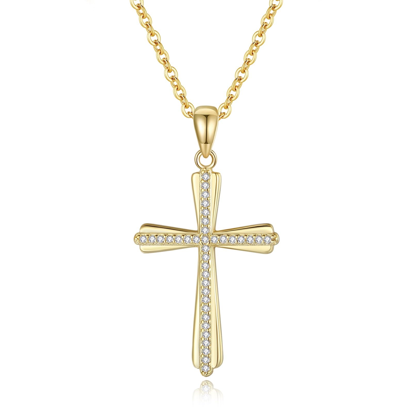 GAVU Collar con Colgante Cruz de Plata con Pequeños Diamantes para Mujer