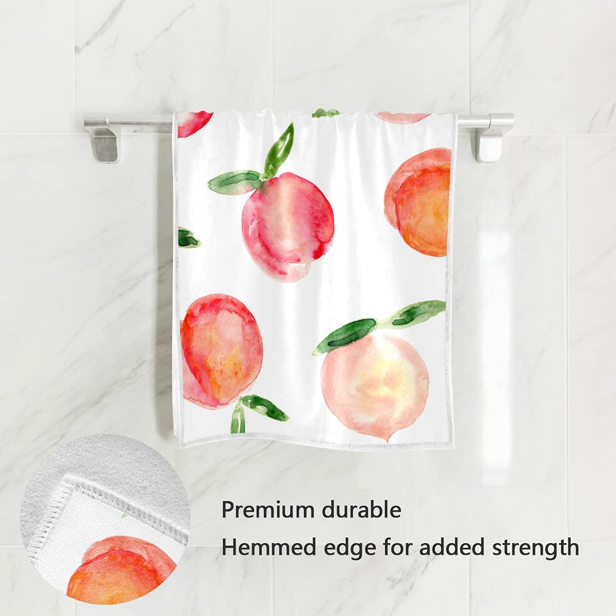 ZZAEO Watercolor Peach Towel Cute Fruit Hand Towel, 30 x 15 inch Thin Lightweight Soft Fingertip Towel for Home Bathroom Theme Decor