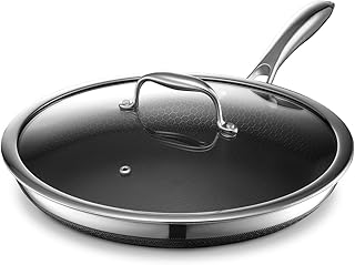 HexClad Hybrid Nonstick 12-Inch Frying Pan with Tempered Glass Lid, Stay...