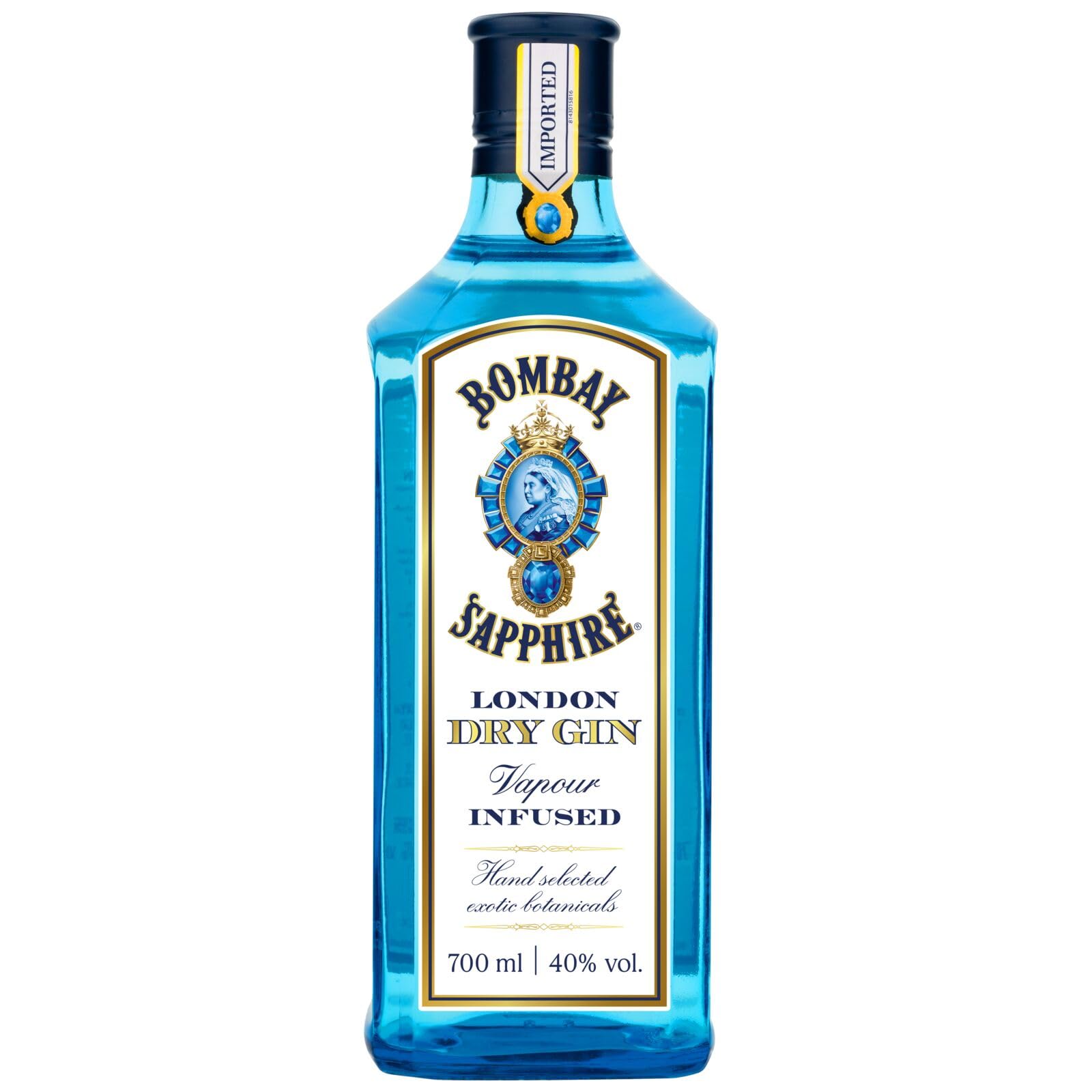 Bombay Sapphire London Dry Gin, 40 % vol., 70 cl / 700 ml, Un Spiritueux Infusé à la Vapeur, Élaboré à Partir de 10 Plantes Aromatiques Rigoureusement Sélectionnées à la Main