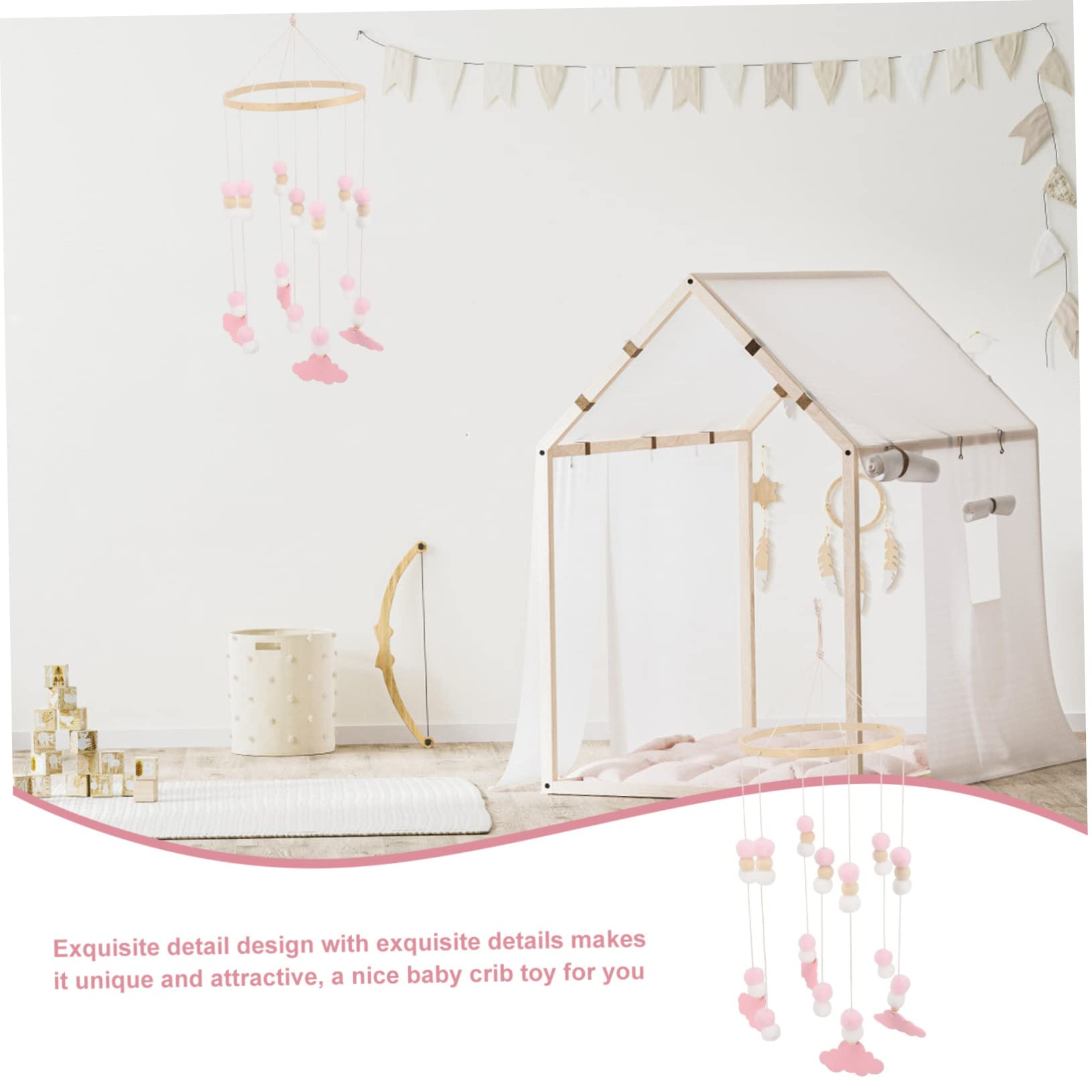 BESTonZON 4piezas Móvil De Con Adornos De Fieltro y Perlas De Madera Campanilla Para Habitación Infantil Decoración De y Cochecito Para Bebés Diseño De y Estrellas