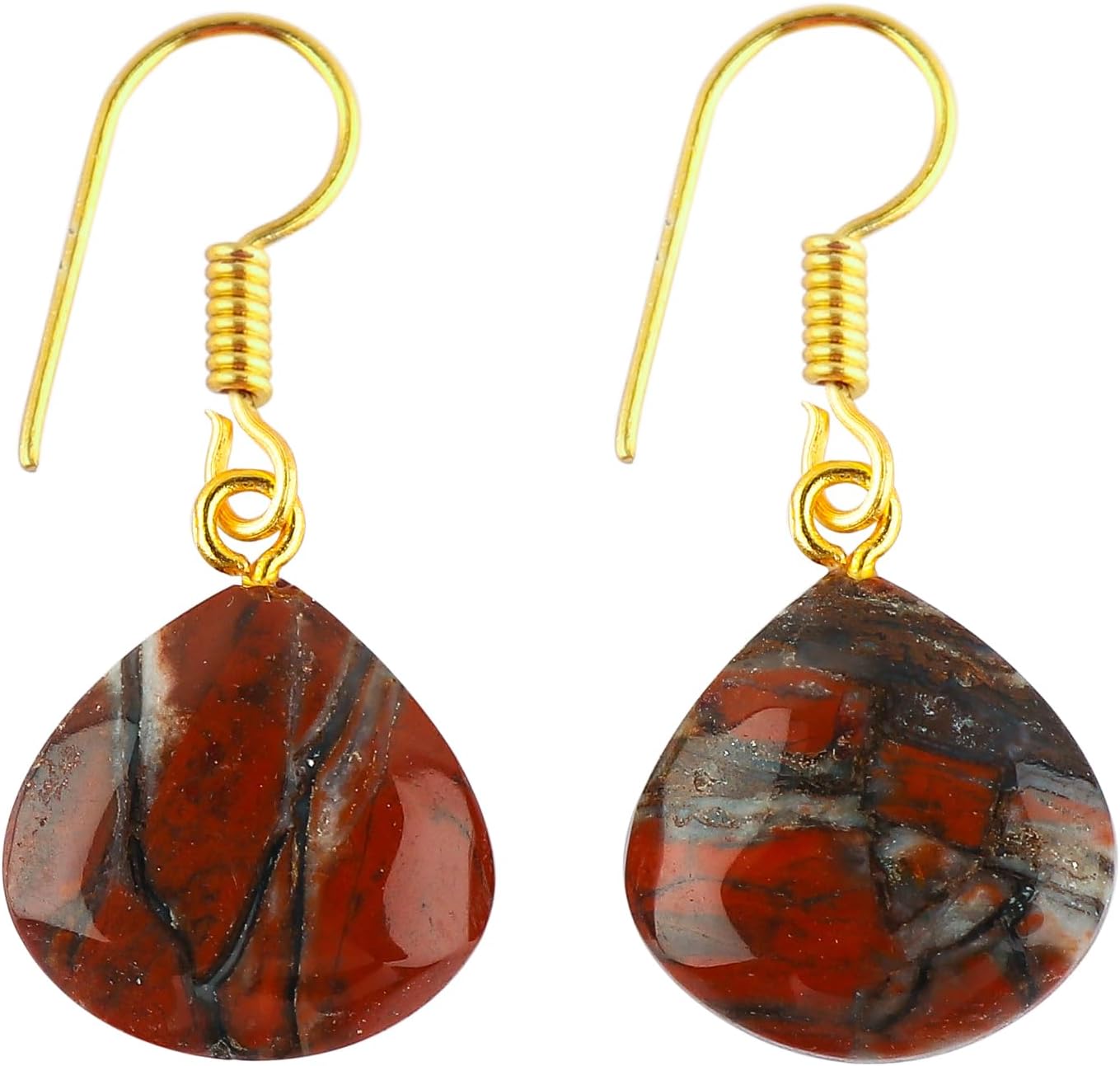 15mm Natural Heart Crystal Earrings for Women - Gold Plated Gemstone Drop Earrings - Healing Crystal Jewelry